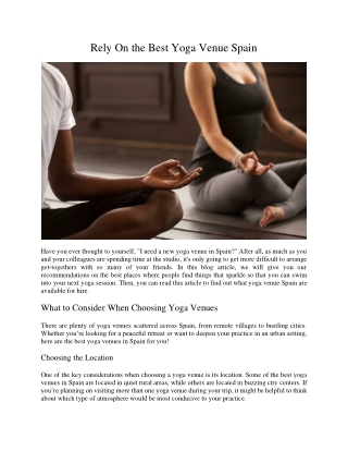 Rely On the Best Yoga Venue Spain
