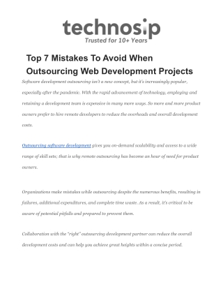 Top 7 Mistakes To Avoid When Outsourcing Web Development Projects