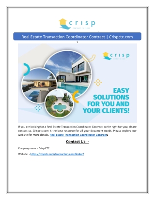 Real Estate Transaction Coordinator Contract  Crispctc.com