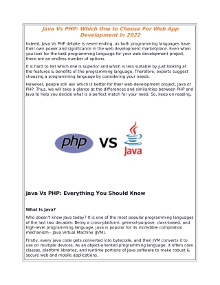 Java Vs PHP: Which One to Choose For Web App Development in 2022