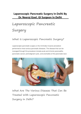 Laparoscopic Pancreatic Surgery In Delhi By Dr. Neeraj Goel