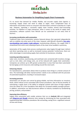 Business Automation for Simplifying Supply Chain Frameworks