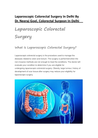 Laparoscopic Colorectal Surgery In Delhi By Dr. Neeraj Goel