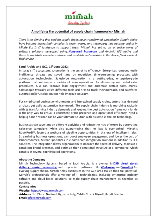 Amplifying the potential of supply chain frameworks- Mirnah