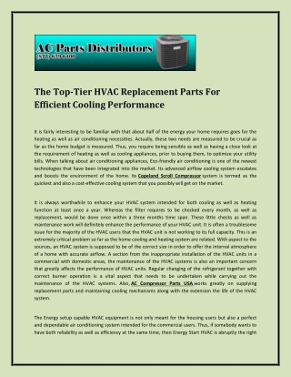 The Top-Tier HVAC Replacement Parts For Efficient Cooling Performance