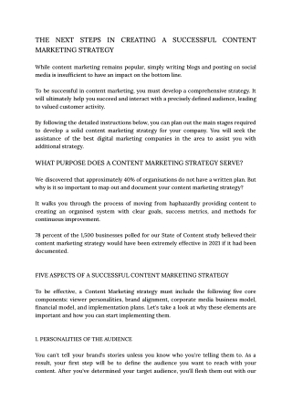 THE NEXT STEPS IN CREATING A SUCCESSFUL CONTENT MARKETING STRATEGY