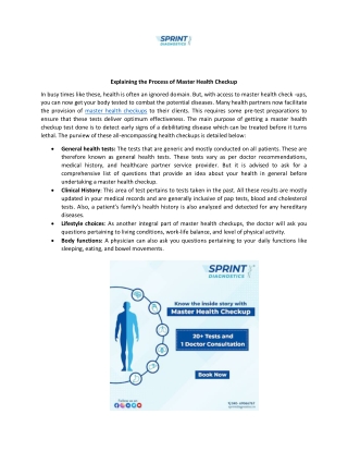 Explaining the Process of Master Health Checkup