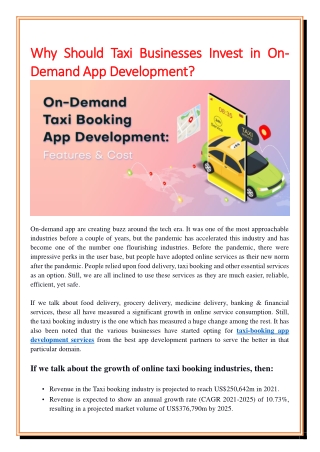 Why Should Taxi Businesses Invest in On-Demand App Development