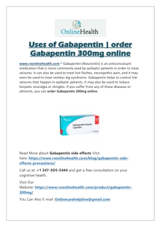Buy Gabapentin Online COD | Generic Gabapentin 300mg Online Overnight
