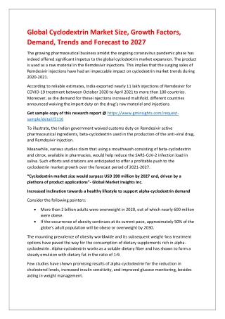 Cyclodextrin Market Size, Growth Factors, Demand, Trends and Forecast to 2027