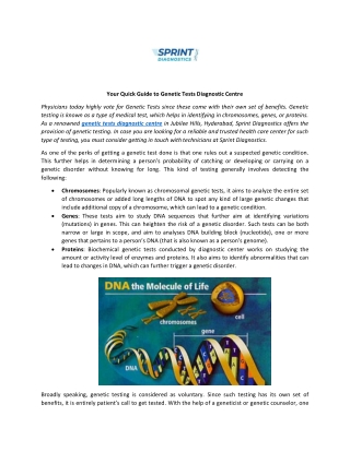Your Quick Guide to Genetic Tests Diagnostic Centre