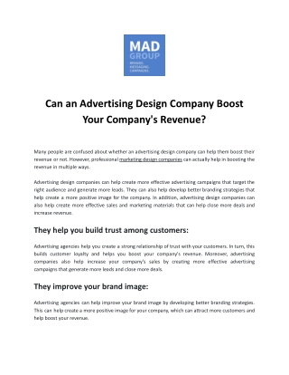 Can an Advertising Design Company Boost Your Company's Revenue?