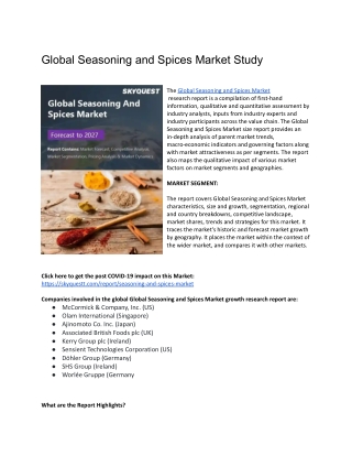 Global Seasoning and Spices Market Study