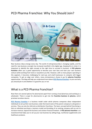 PCD pharma franchise- Why you should join