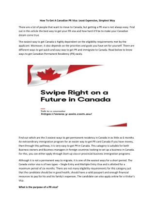 How To Get A Canadian PR Visa: Least Expensive, Simplest Way