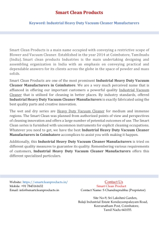 Industrial Heavy Duty Vacuum Cleaner Manufacturers-Smart Clean Products