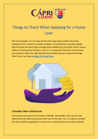 Things to Check When Applying for a Home Loan