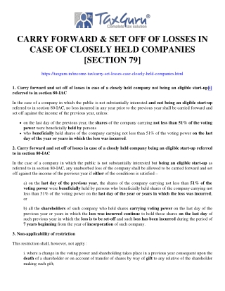 Carry Forward & Set Off of Losses in Case of Closely Held Companies