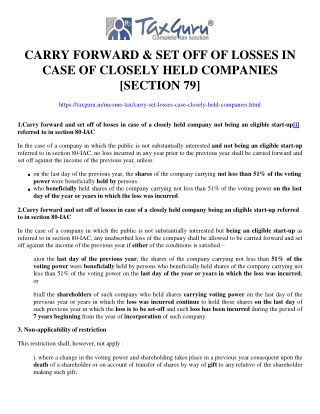 Carry Forward & Set Off of Losses in Case of Closely Held Companies