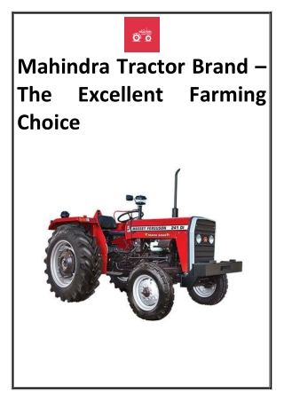 Mahindra Tractor Brand – The Excellent Farming Choice