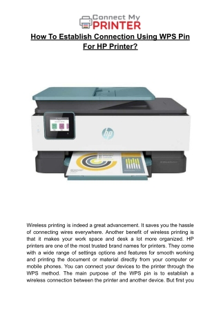 How To Establish Connection Using WPS Pin For HP Printer