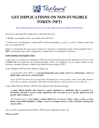 GST Implications on Non-Fungible Token (NFT)