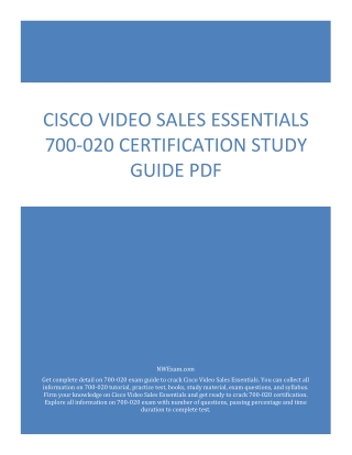 Cisco Video Sales Essentials 700-020 Certification Study Guide PDF
