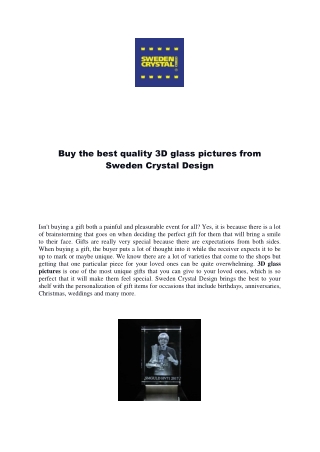Buy the best quality 3D glass pictures from Sweden Crystal Design