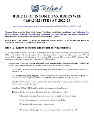 Rule 12 of Income Tax Rules wef 01.04.2022 | ITR | AY 2022-23