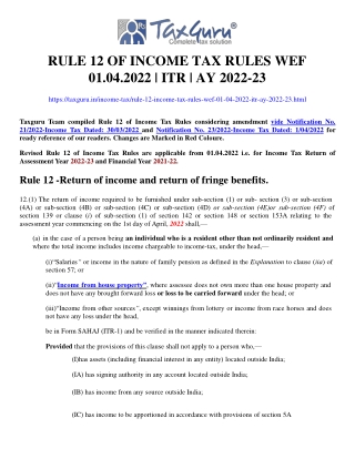 Rule 12 of Income Tax Rules wef 01.04.2022 | ITR | AY 2022-23