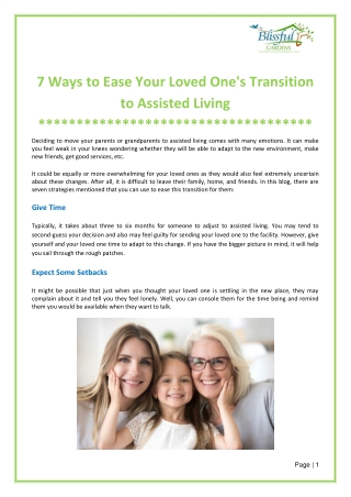 7 Ways to Ease Your Loved One's Transition to Assisted Living