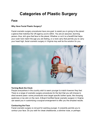 Categories of Plastic Surgery