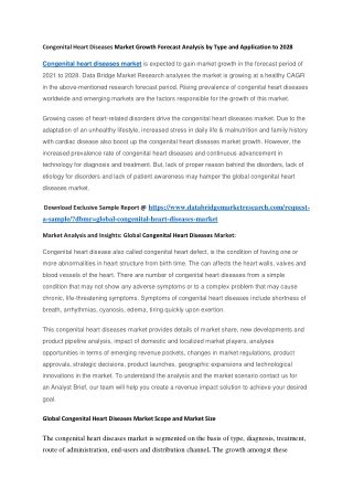 Congenital Heart Diseases Market Growth Forecast Analysis by Type and Application to 2028