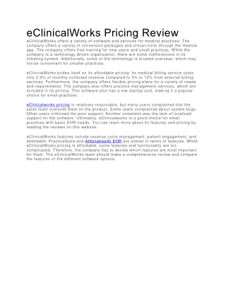 eClinicalWorks Pricing Review