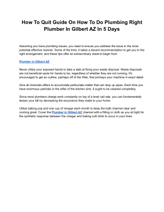 How To Quit Guide On How To Do Plumbing Right Plumber In Gilbert AZ In 5 Days