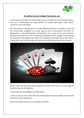 So wählen Sie den richtigen Pokerbonus aus