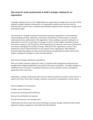 Pain areas for senior professionals to build a strategic roadmap for an organization