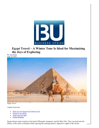 Egypt Travel – A Winter Tour Is Ideal for Maximizing the Joys of Exploring