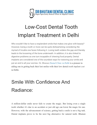 Low Cost Dental Tooth Implant Treatment in Delhi