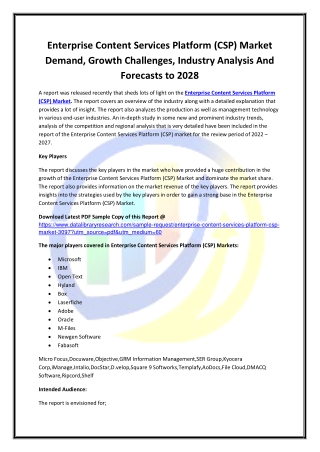 Global Enterprise Content Services Platform (CSP) Market Opportunities and Forec