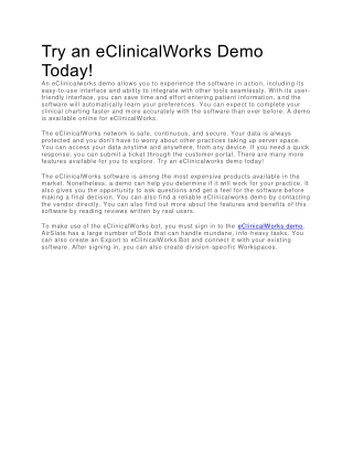 Try an eClinicalWorks Demo Today