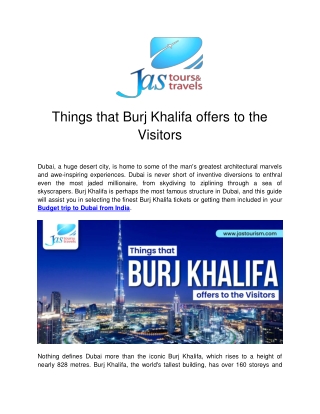 Things that Burj Khalifa offers to the Visitors