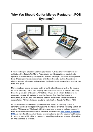 Why You Should Go for Micros Restaurant POS Systems.ppt