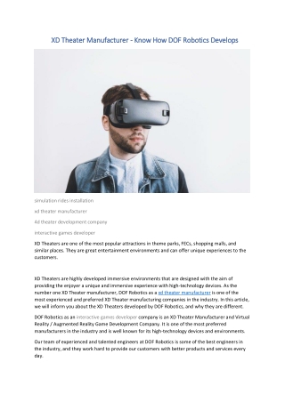 XD Theater Manufacturer - Know How DOF Robotics Develops