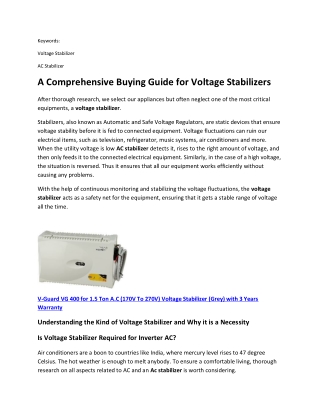 A Comprehensive Buying Guide for Voltage Stabilizers