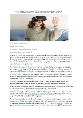 How Does A VR Game Development Company Work?