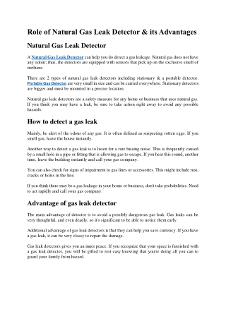 Role of Natural Gas Leak Detector