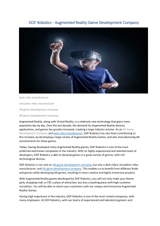 DOF Robotics - Augmented Reality Game Development Company
