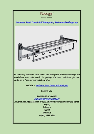 Stainless Steel Towel Rail Malaysia Rainwareholdings.my