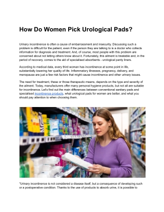 How Do Women Pick Urological Pads
